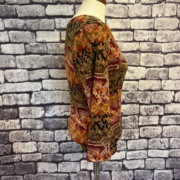 Brittany Black Multicolored 3/4 Sleeve Faux Wrap Blouse Size PS - Picture 8 of 9